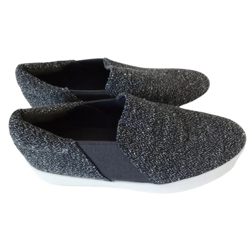 $225 Vince Warren Platform Sneakers 8 Gray Tweed Round Toe Notched Vamp Slip On - Picture 9 of 15